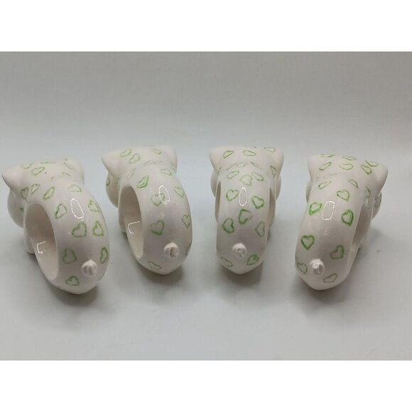 5/$25 4 Hand Painting Signed Pig Napkin Holders W/Green Hearts Vintage 1986 - Picture 5 of 8